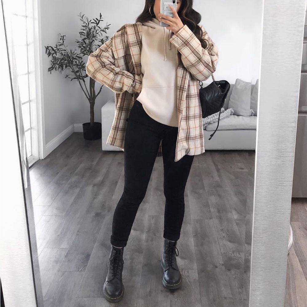 Tan Plaid Oversized Flannel Jacket